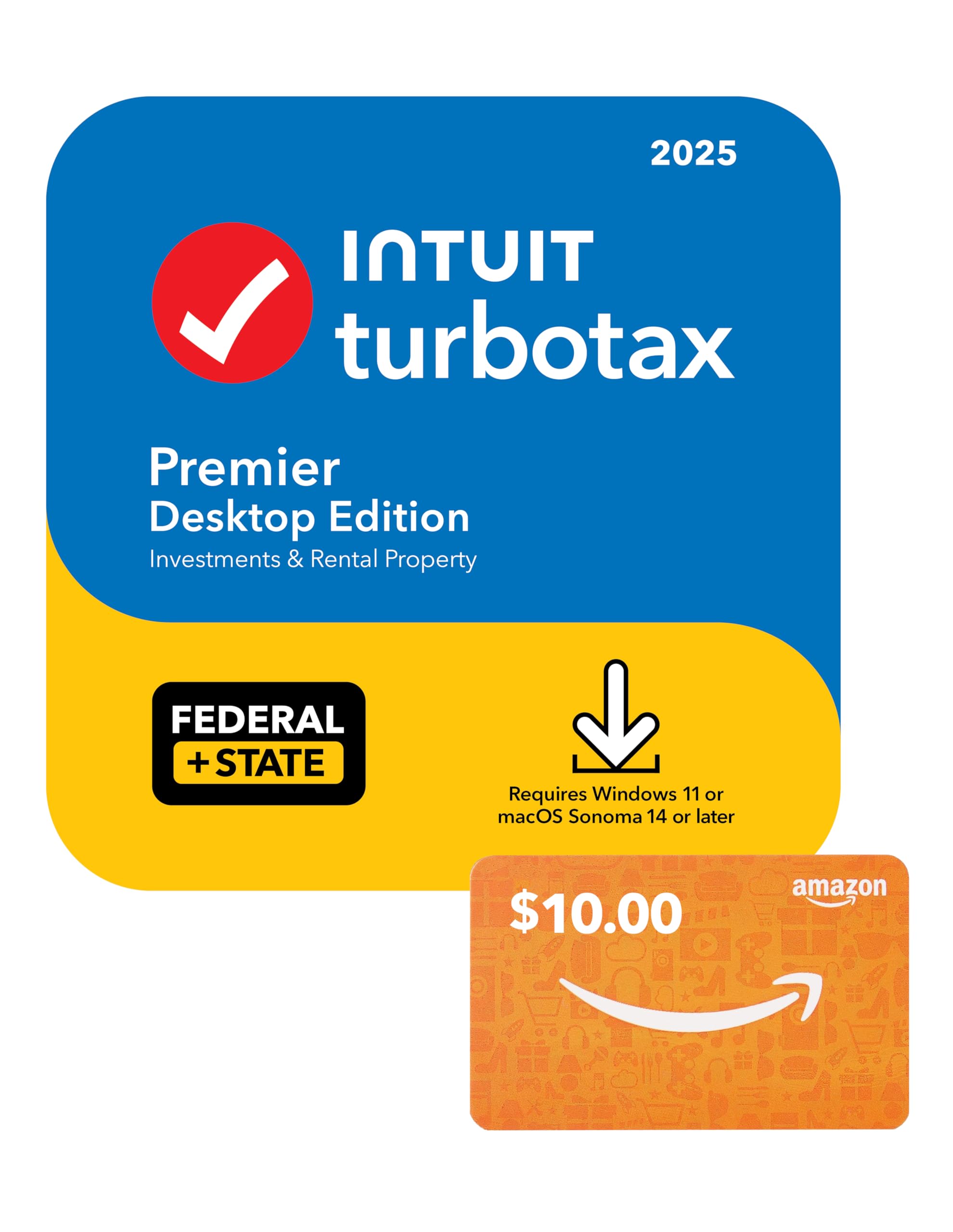 Intuit TurboTax Premier Desktop Edition 2025, Federal & State Tax Return [PC/Mac Download] with Gift Card