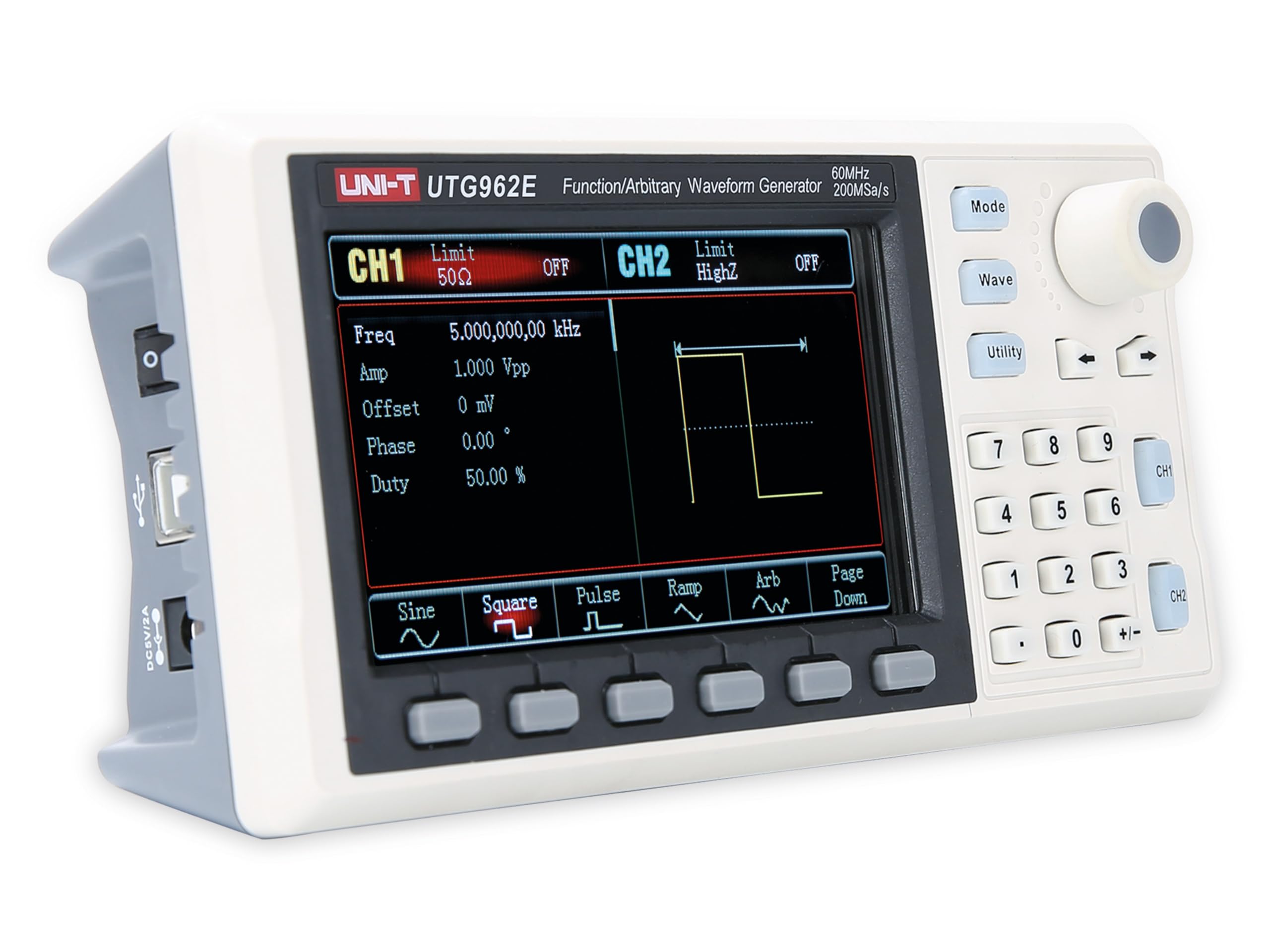 UNI-T UTG962E/UTG932E Function Generator Arbitrary Waveform 60 MHz Dual-Channel 200MSa/s 14 Bits Frequency Meter with USA Power Adapter USB Cable