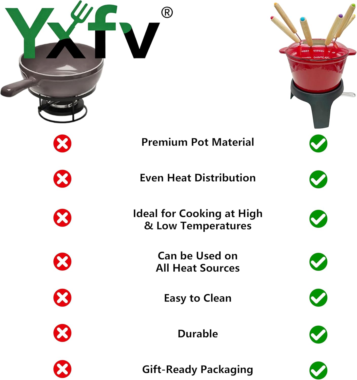 1.6 Quart Cast Iron Fondue Set, Enameled Pot with Burner & 8 Pcs, Perfect for Cheese, Chocolate, Meat - Family Gift for Christmas, Valentine‘s Day