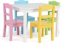 Vista 39 de Humble Crew- Juego de mesa y 4 sillas de madera para niños, gris/azul/verde/amarillo