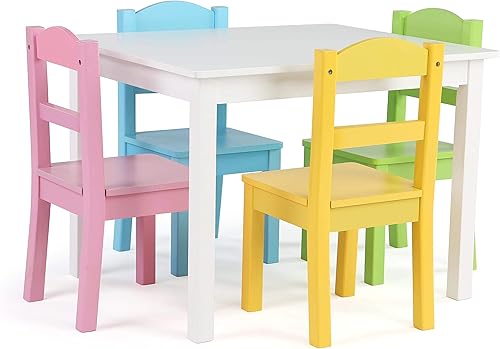 Miniatura 39 de Humble Crew- Juego de mesa y 4 sillas de madera para niños, gris/azul/verde/amarillo Gris/Azul/Verde/Amarillo,Blanco/Gris,blanco/rosa/púrpura