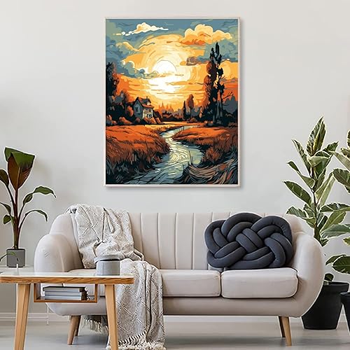 Miniatura 8 de RAOHEVU Pintura por números para adultos principiantes  Kits de pintura "Colorful Trees Grey" por números (16 x 20 pulgadas) con pintura acrílica y