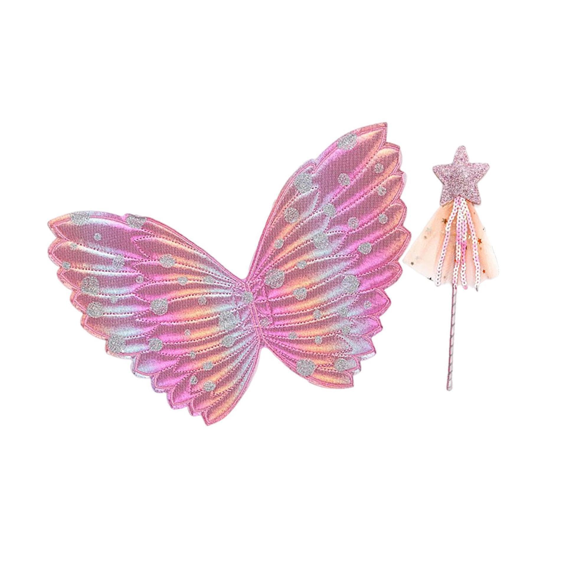 mophrati Sparkling Fancy Dress Set for Girls Festival Fairy and Wand, Pink Wing, 31 x 20cm