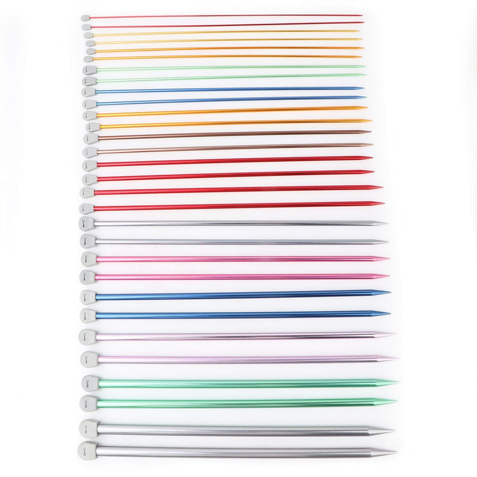 Juego de 15 pares de agujas de tejer de aluminio rectas, kit de una punta para principiantes, grosores de 2 mm a 12 mm para bricolaje (35 cm)