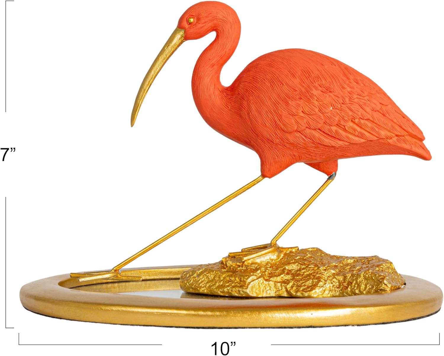 Scarlet Ibis Figurine on Gold Mirrored Tray
