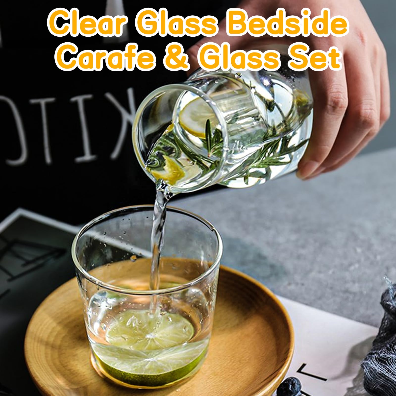 Set di 6 caraffe da comodino con bicchiere, caraffa da comodino in vetro trasparente da 550 ml e set di bicchieri, brocca per acqua succo, per comodino, cucina, camera da letto, bagno