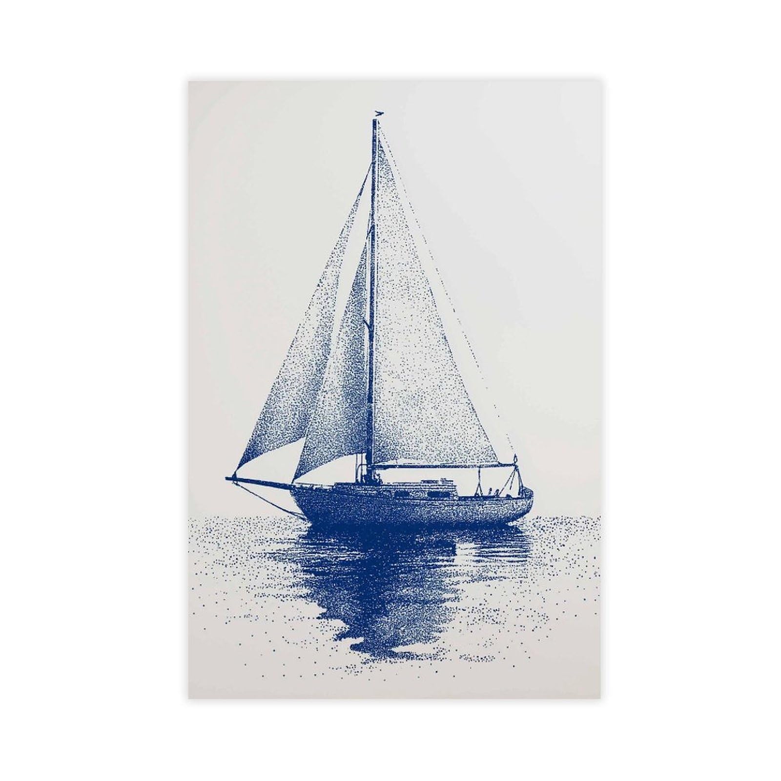 Qnvjqkdsi Unframe Blue Sailboat Nautical Art Minimalist Vintage Canvas Poster Bedroom Decor Landscape Office Room Decor Gift 24" L X 36" W