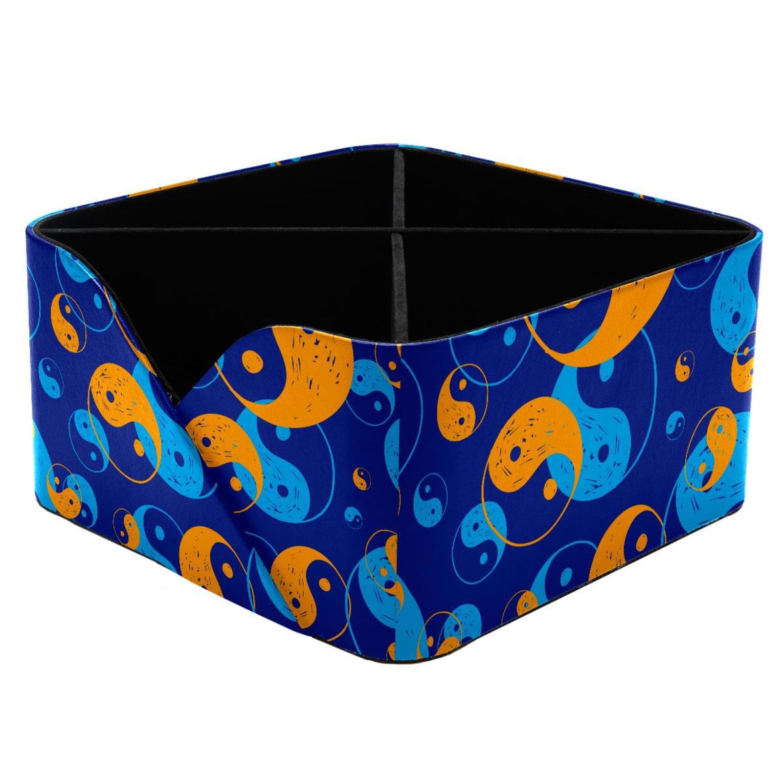 KengjuTesu Tai Chi Yellow Blue Pattern Desktop Organizer Pen Holder, Rectangular Pencil Cup for Office, Study and Makeup Stations