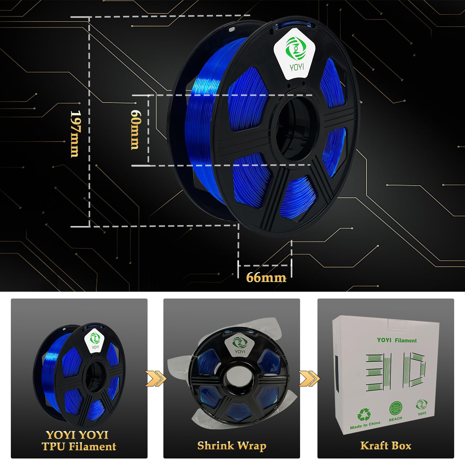 YOYI YOYI TPU Filament 1.75mm, 3D Drucker Filament, Flexibel, 0.8kg, Toleranz +/-0.02mm, TPU Blau