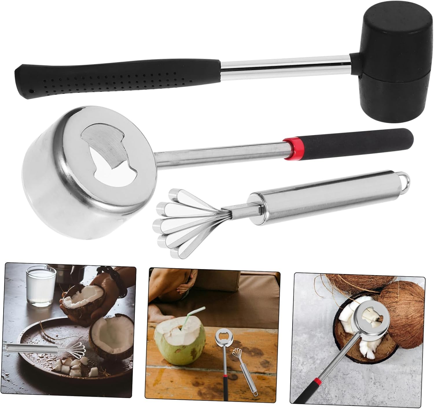 Generic Stainless Steel Coconut Lid Opener Tool Set Coconuts Opener Tool Easy to Use and Carry