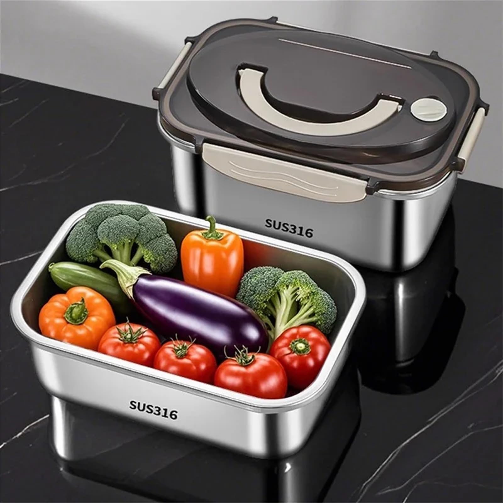 Contenitore ermetico in acciaio inox 316, contenitore Bento sigillato per conservare in frigorifero e picnic all'aperto (2100 ml, 3 pezzi)