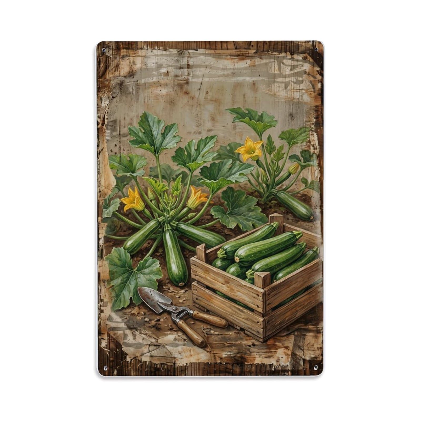Zucchini Garden Green Vegetable Countryside Farm Metal Tin Sign Plaque Wall Decor for Cafe, Club Bar, Office, Home Garden Metal Poster 8x12Inch