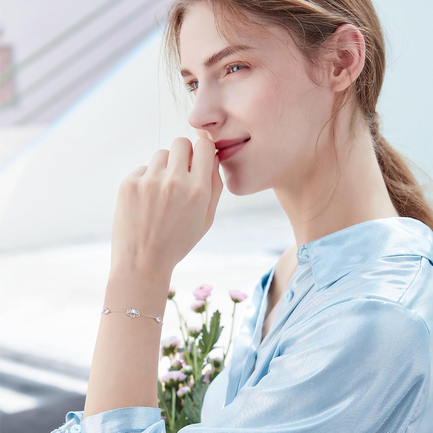 FLYOW 925 Sterling Silver Flower Themed Jewelry Bracelet for Women Birthday Gifts - Image 3