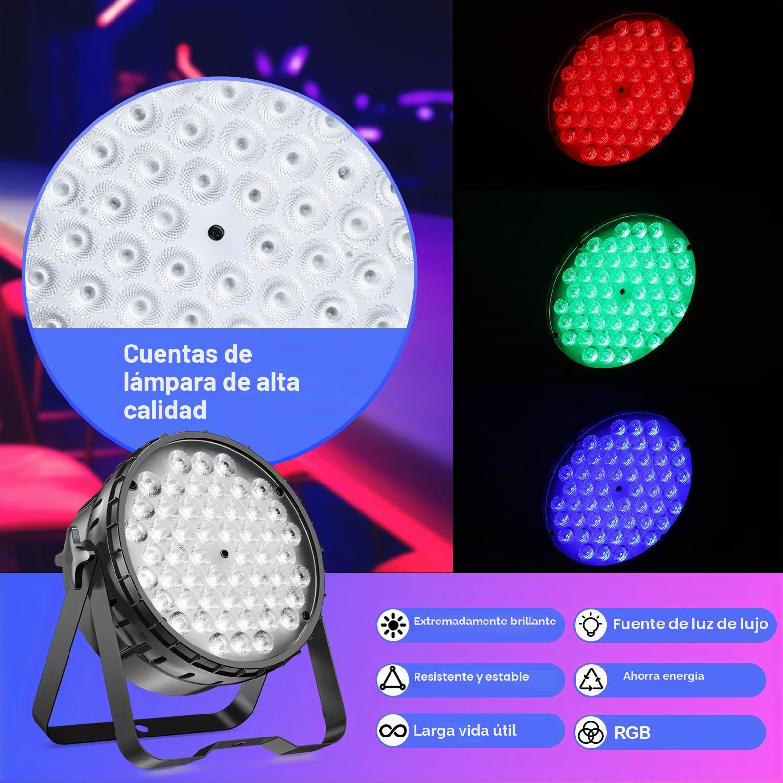 BETOPPER Foco PAR LED DMX 162W (54x3W) - Luz Escenario DJ con Control Automático/Música/DMX512,Efectos Estroboscópicos,Para Discotecas, Bodas, Bares LPC015