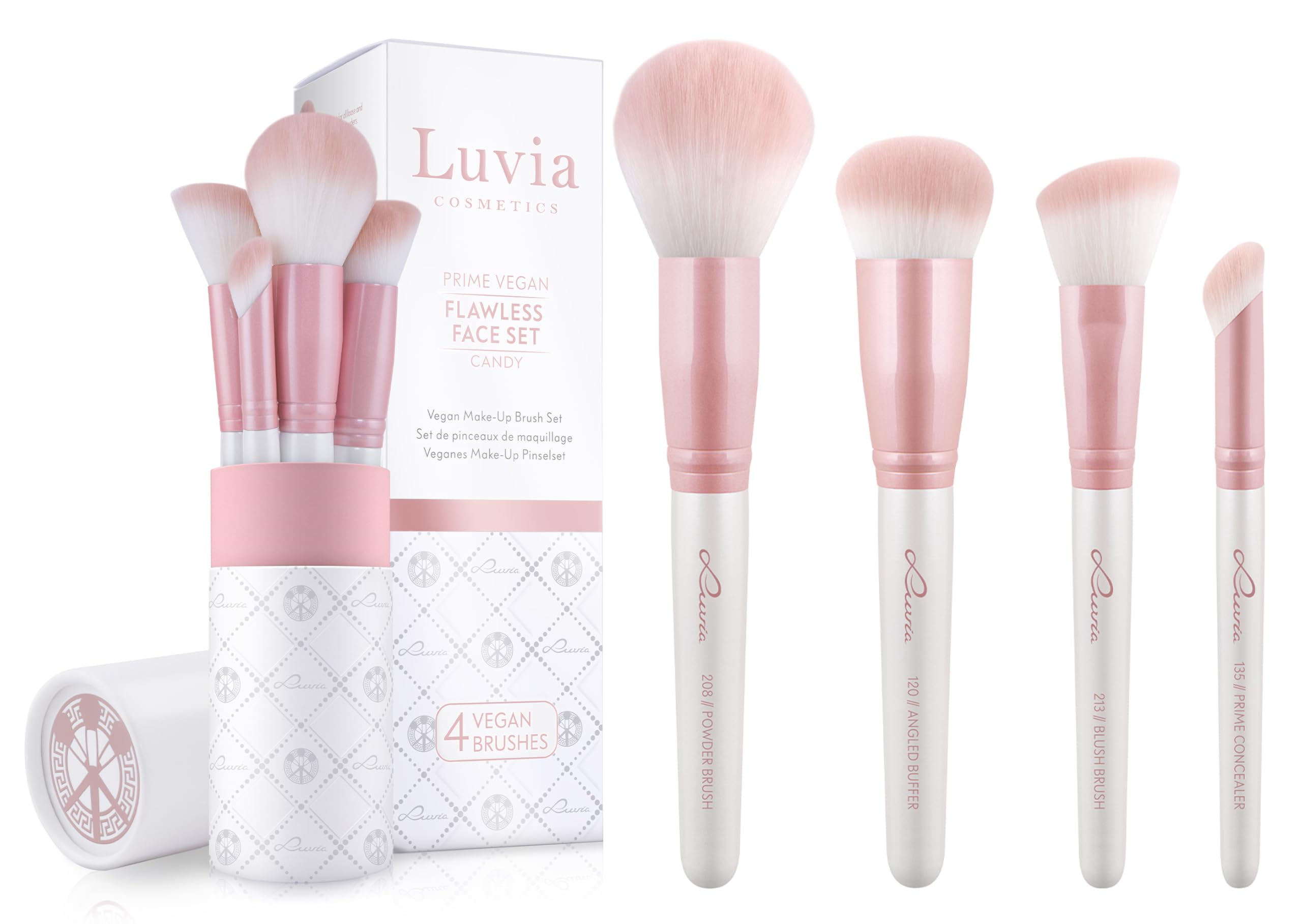 Luvia Make-Up Brush Set, Flawless Face Brush Set, Face Brush Set, 4 Vegan Cosmetic Brushes, Makeup Brush Pearl/Candy