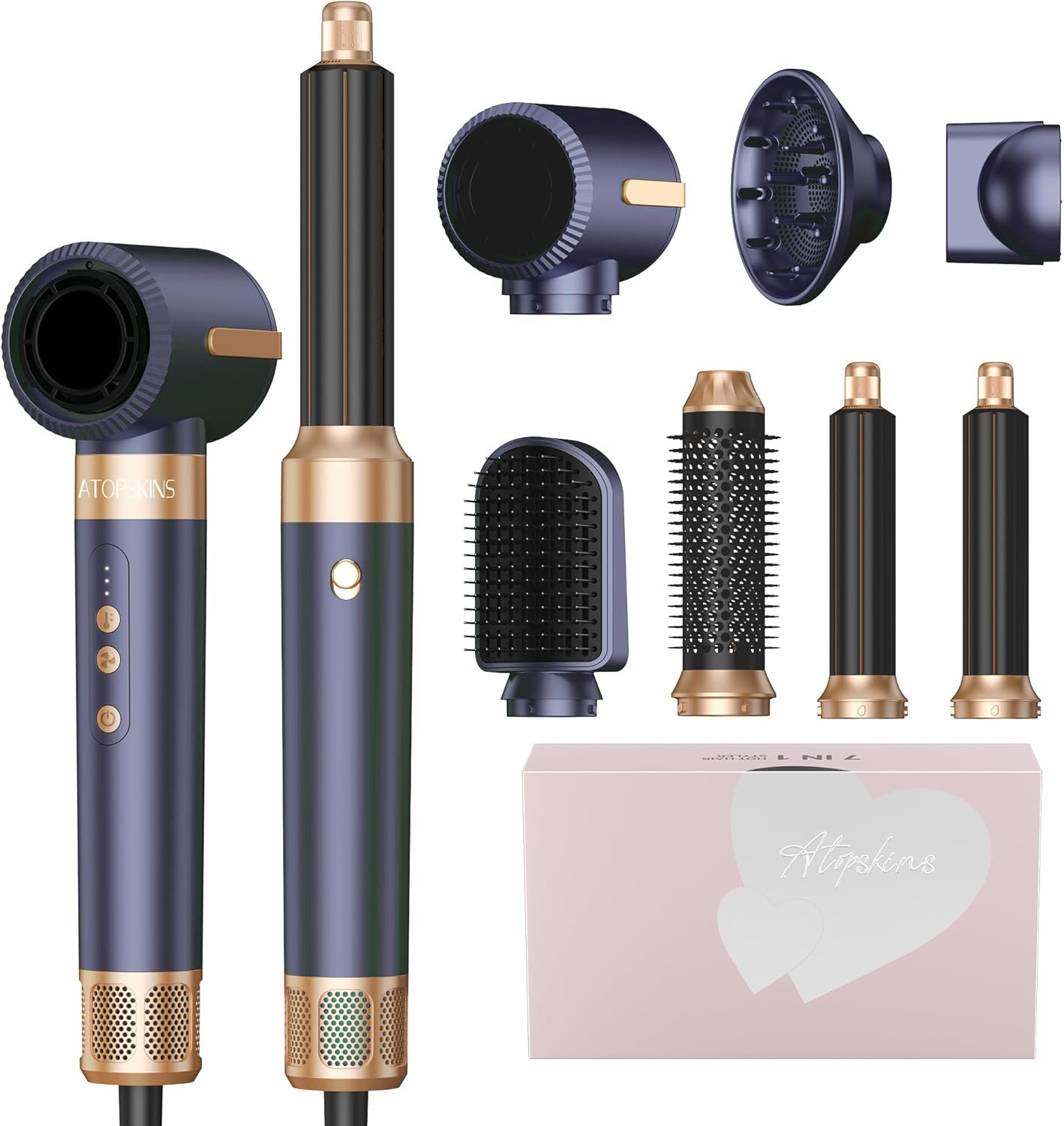 7 in 1 Blow Dryer Brush, Hair Dryer Hot Air Brush 110,000 RPM with Negative Ion Hair Styler for Fast Drying Straightening Curling Voluming (Grey)