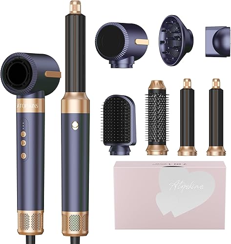 Miniatura 8 de Cepillo de secador de pelo, 7 en 1, cepillo de aire caliente de 110,000 rpm, con estilizador de pelo de iones negativos para secado rápido, alisado