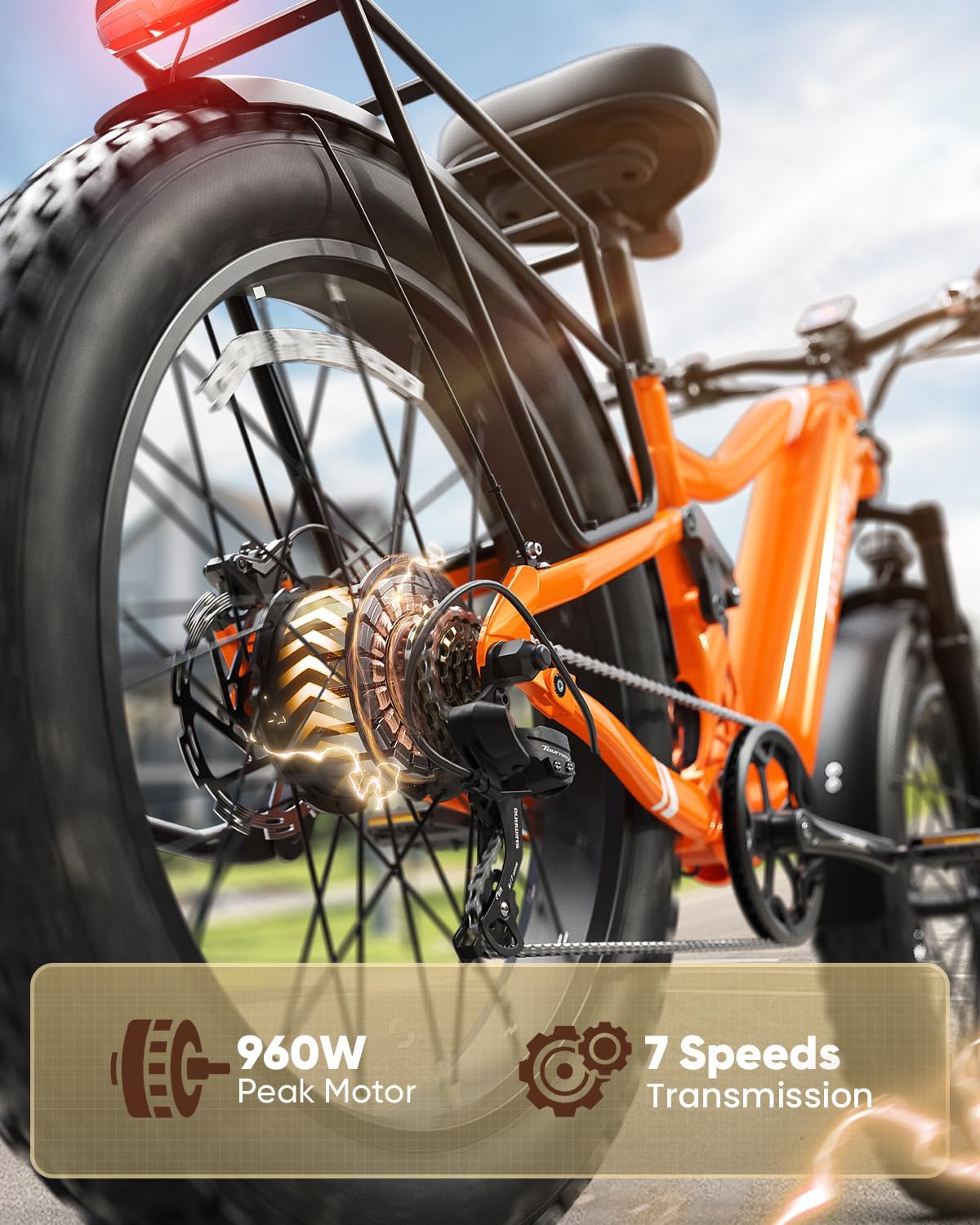 PUCKIPUPPY Boxer Electric Bike for Adults 960W, 48V 20AH Battery Ebike, Full Suspension 26" Fat Tire E Bike, 28MPH 80Miles Range Mountain Electric Bicycle, 7 Speed Hydraulic Disc Brakes