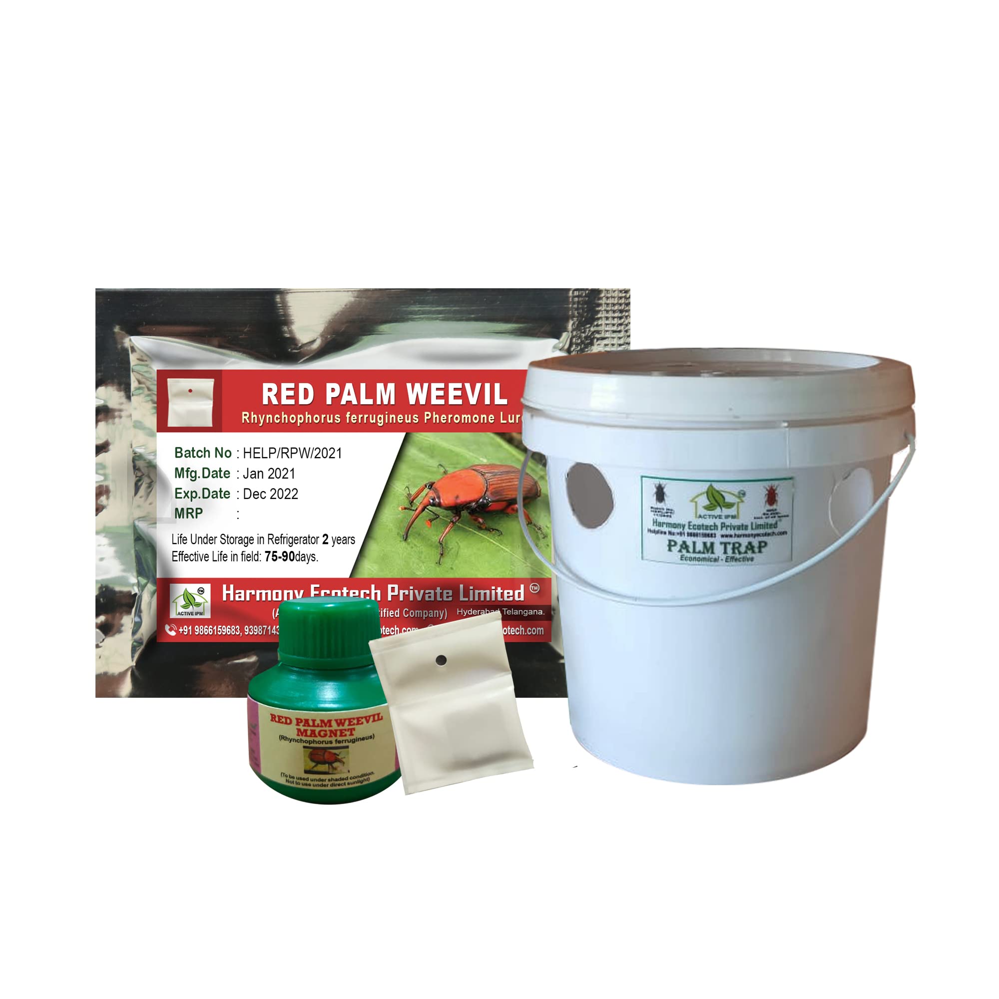 Palm Trap + Rhynchophorus ferrugineous Pheromone Lure (Combo Pack of 2 Sets) Pest Control Tool for Attracting, Trapping Red Palm Weevil Adult Moths in Coconut, Arecanut, Date & Oil Palm-image-15