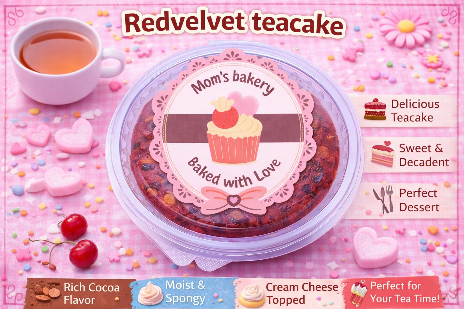 MOM'S BAKERY Red Velvet Cake 250g | Soft & Moist Red Velvet Sponge Cake | Freshly Baked Bakery Style Dessert | Rich Cocoa Flavor-image-46
