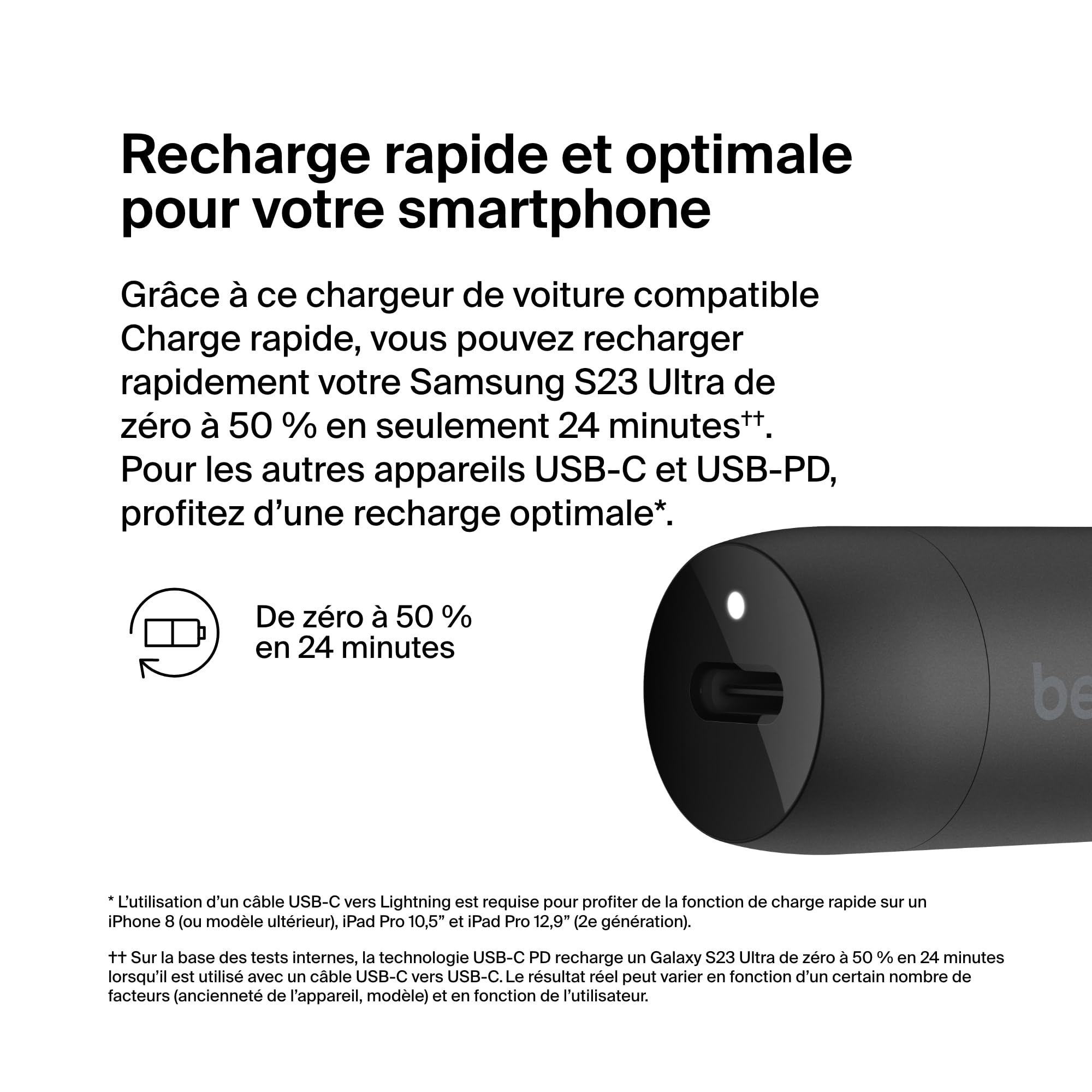 BELKIN Chargeur cable usb C 20 watts noir