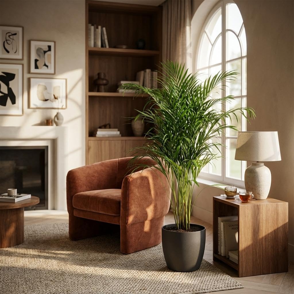 Green boutiQ - Zimmerpflanze - Goldfruchtpalme - Dypsis Lutescens Areca - Grün - Pflegeleicht - 1 Pflanze - mit Potter Grau - Topf 21cm - Höhe 90-100cm