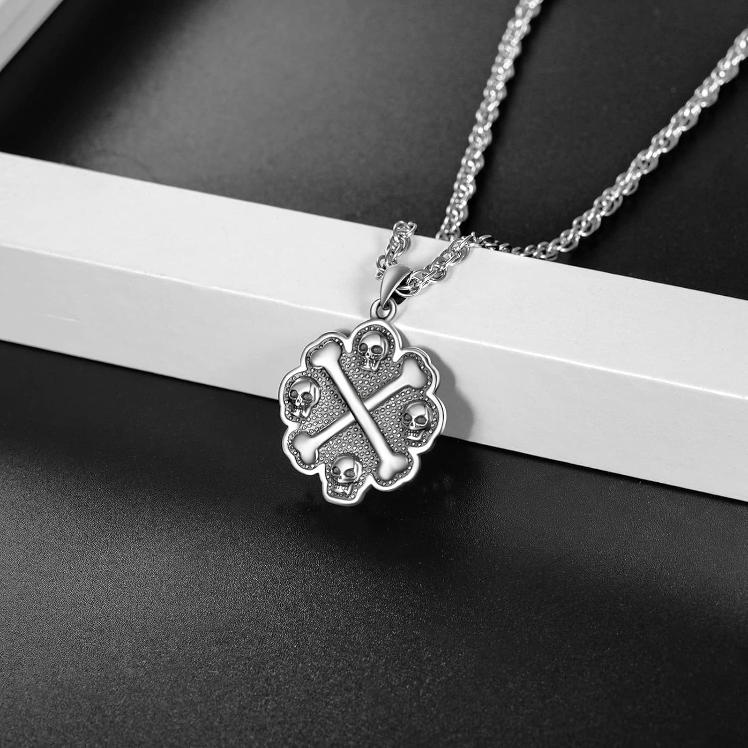 TANGPOET Skull Necklace 925 Sterling Silver Viking Skull Death Necklace, Norse Wiccan Pendant, Halloween Gothic Jewellery Gifts for Men Women - Image 2