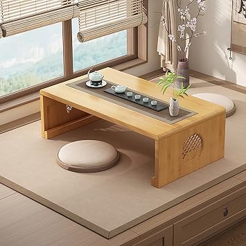 Folding Coffee Table, Japanese Floor Table, Bamboo Tatami Table, Low Tea Table for Sitting On The Floor, Dining Tables for Living Room Tatami Tea Room Bay WindowNatural,80x50x35cm