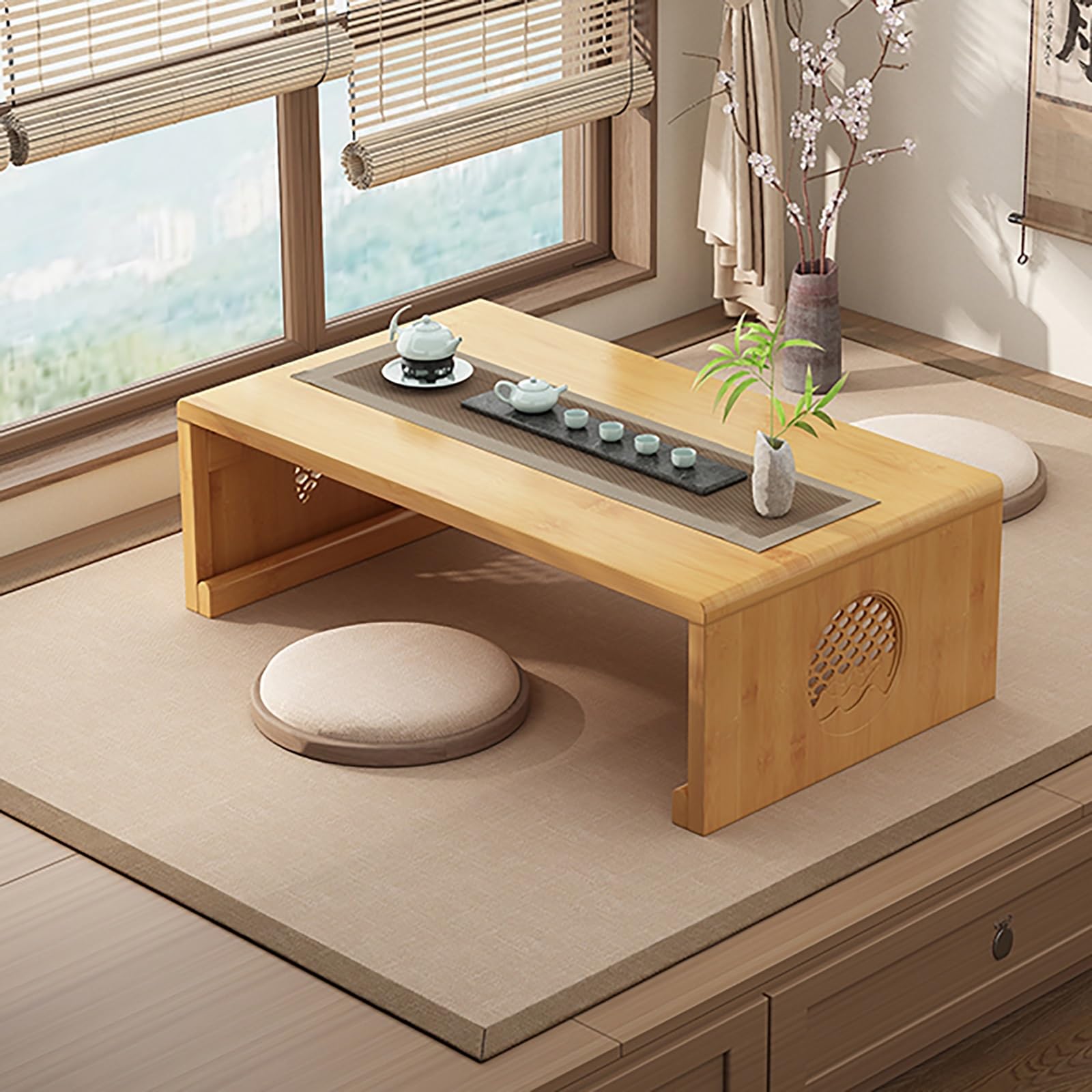 Table basse pliante en bambou naturel pour salon et espace tatami