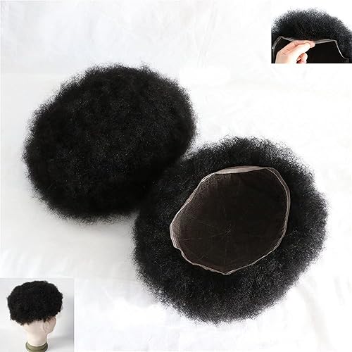 lumeng Afro Toupee PU Base Cabello Humano para Hombres Negros 8x10 Toda la Base de PU Pelucas Rizadas Hombres 1B Off Color Pieza de Pelo para Hombres