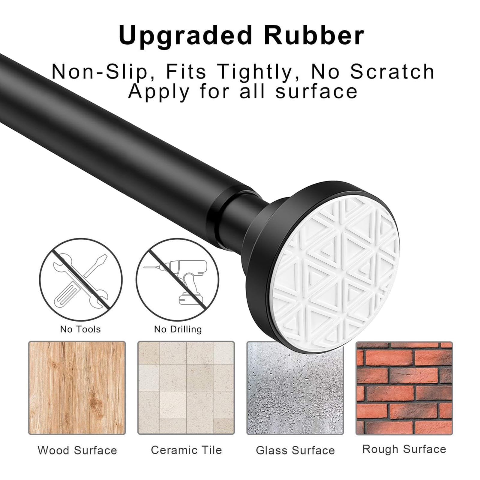 Extendable Shower Curtain Pole (23"-114"), Telescopic Tension Curtain Rod Stainless Steel, Splice mounting design, Non-Slip - Image 3
