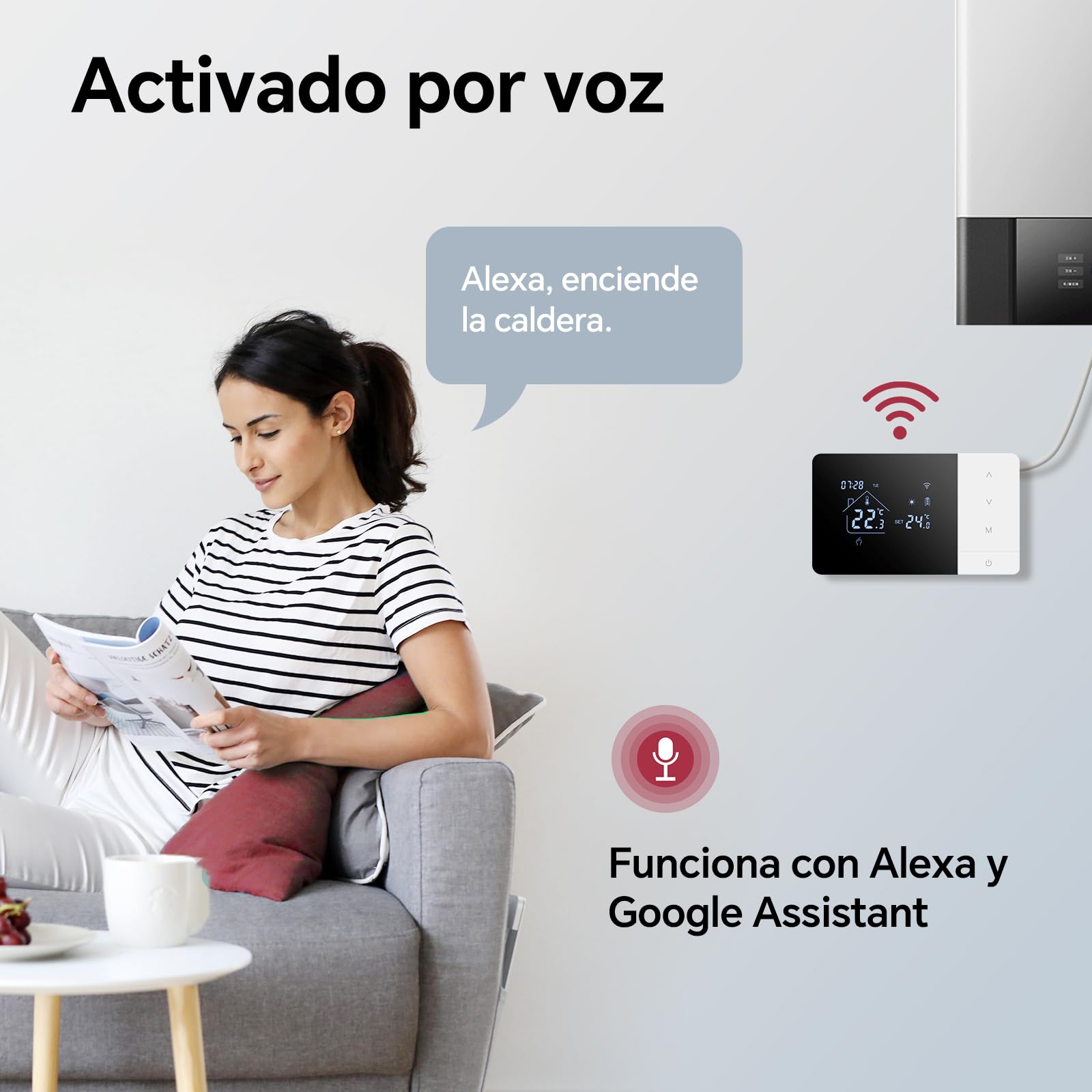 termostato de batería WiFi de 2 Hilo para Control de calderas de Gas Termostato Tuya programable Diariamente, Compatible con Control por Voz de Google y Alexa.W506 3A