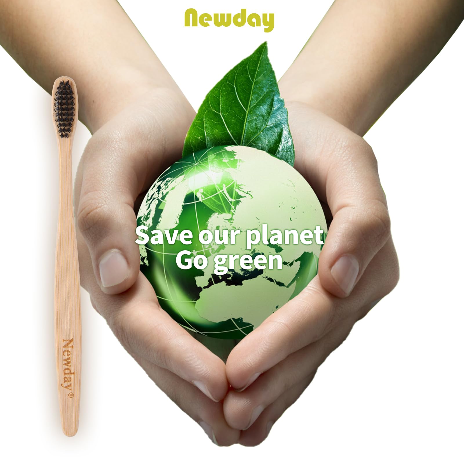Newday Confezione da 100 spazzolini da denti in bambù, senza BPA, setole morbide e medie, biodegradabili, in carbone di bambù naturale, ecologiche, con setole colorate sfuse (nero)