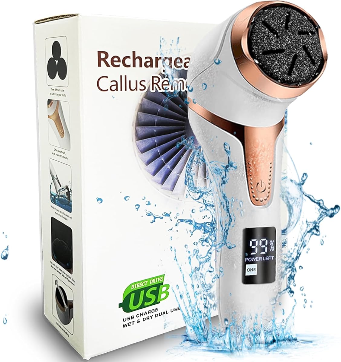 Electric Callus Remover for Feet (with Dander Vacuum), Portable Pedicure Kit Foot File Callus Remover, Rechargeable Waterproof Foot File for Foot Care Deadskin Remover with 3Head&LCD Display