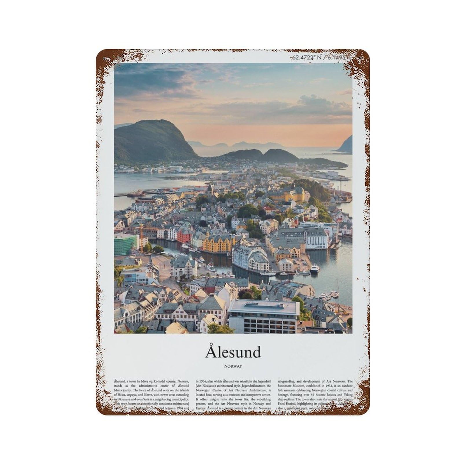 xiaoxiaoshen Ålesund Norway City Scenery Wall Decor Art Metal Tin Poster Modern Home Decor Art Home Bar Shop Decorations Vintage Sign 40x30cm