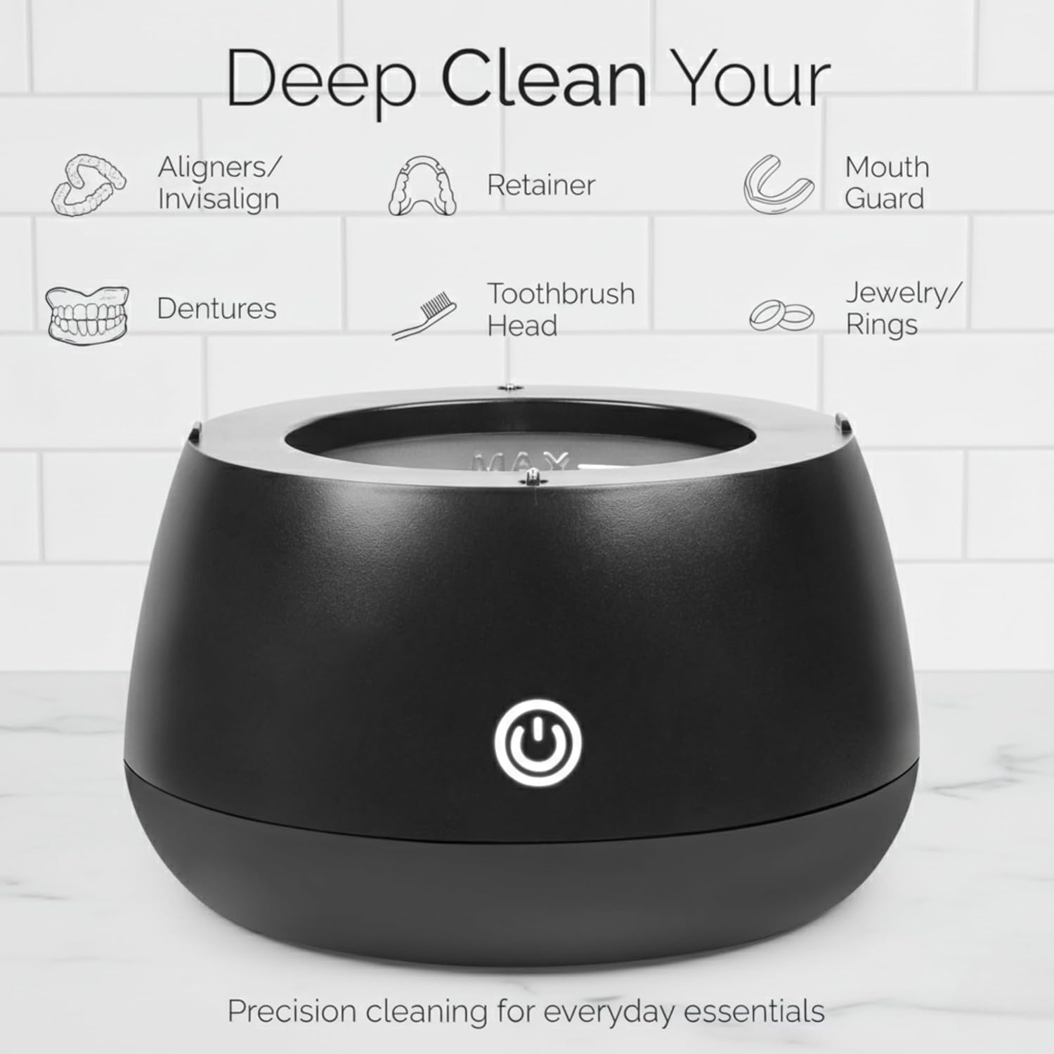 Ultrasonic Retainer Cleaner 48kHz – Dental Pod for Invisalign, Dentures & Mouth Guards – Deep Cleaning Machine for Retainers & Night Guards – 200ML Tank, One-Touch Operation – Black