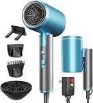 Foldable Portable Ionic Hair Dryer 1600W - Compact Mini Blow Dryer with Diffuser, Concentrator & Comb Nozzle, Intelligent Temperature Control, Low Noise for Home/Salon/Travel