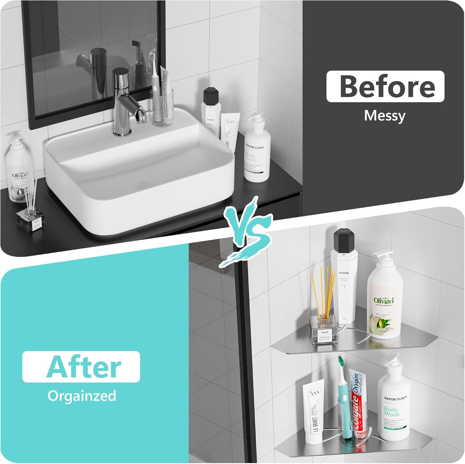 Shower Corner Shelf 304 Stainless Steel 10" Corner Shelf Bathroom Shampoo Holder for Shower Floating Corner Shelf for Wall, No Drilling, Matte Black