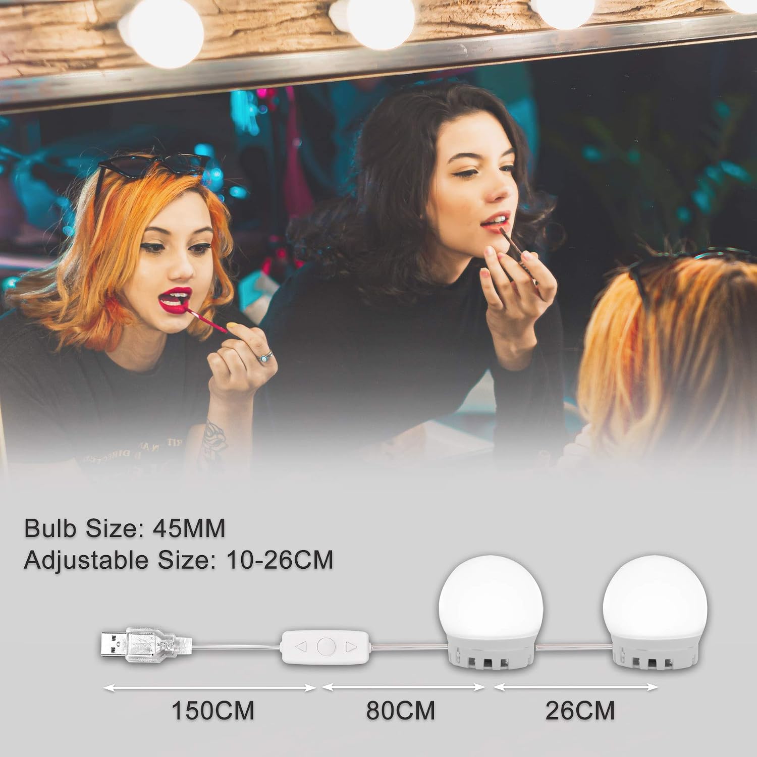 DIY Vanity Mirror Lights Kit Sailstar Hollywood Style with Dimmable 10 LED Bulbs for Makeup Vanity Table Set and Bathroom Dressing Room, Lighting Fixture Strip with USB Charging (Mirror Not Include)
