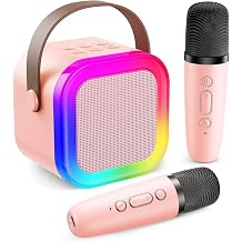 Robeve Blic 2 Mikrofonlu  ocuk Karaoke Hoparl r ve Bluetooth Hoparl r   LED I kl  Mini Karaoke Seti, 6 Farkl  Ses Efekti, Uzun Pil  mr , Ta nabilir  ocuk Mikrofonu ve M zik E lence Seti Pembe