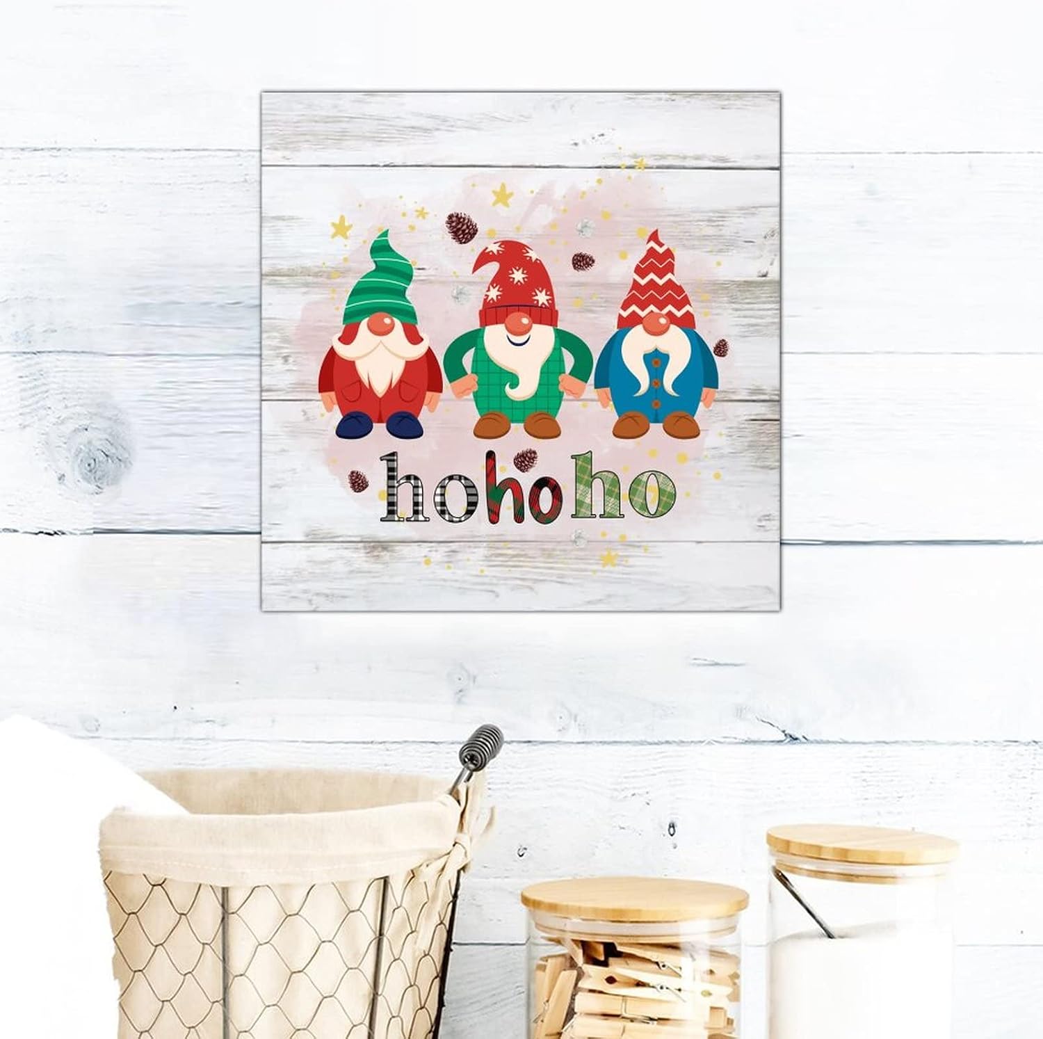 Buffalo Plaid Christmas Hohoho Wood Signs Winter Gnome Together Wood Wall Art Retro Holy Night Wall Art Decoration For Bedroom Living Room Shelf Kitchen Home Housewarming Gift 16x16in