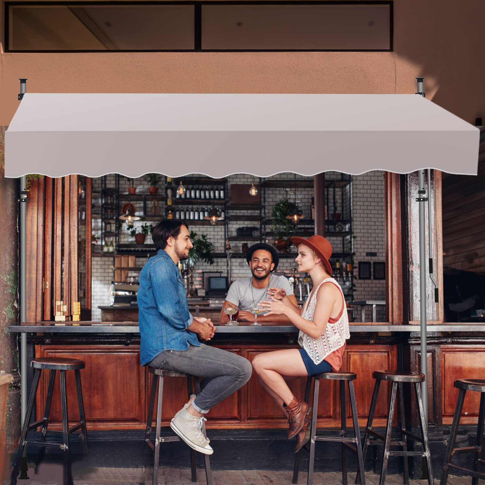 Fiqops Tenda da Sole 300x120cm, Tenda da Sole per Balcone, Regolabile in Altezza, Idrorepellente, Senza Forare, Beige