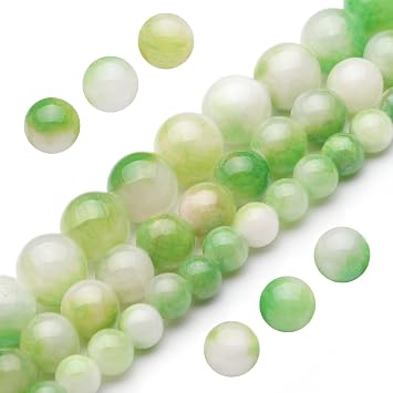 Youngbling Natural Gemstone Beads for Jewelry Making,8mm Green White Jade Polished Round Smooth Stone Beads for Bracelet Necklace 15 Inch