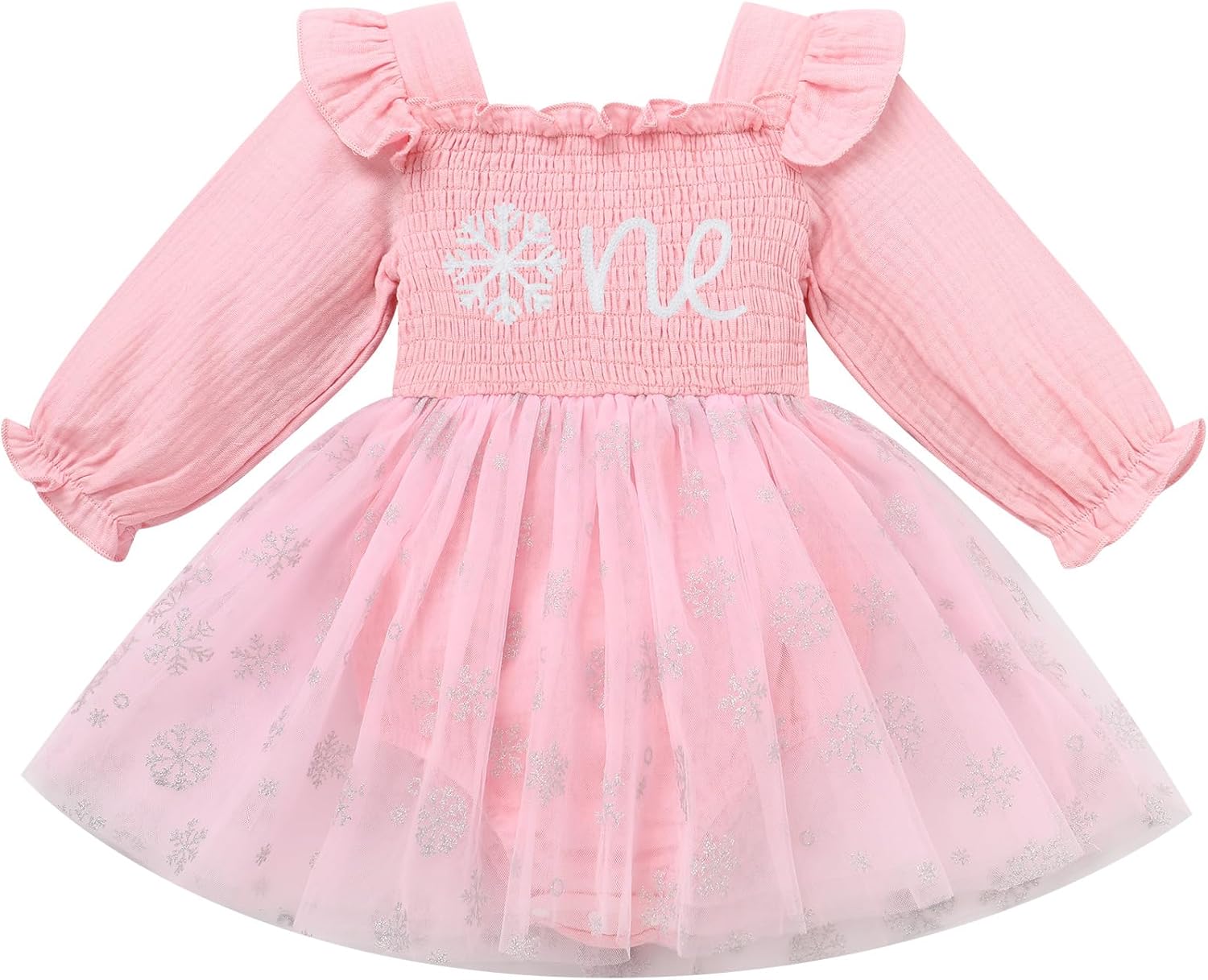 ODASDO Baby Girls First Birthday Outfit Sqaure Neck Ruffle Long Sleeve Tulle Tutu Romper Dress with Bow Headband - Image 3