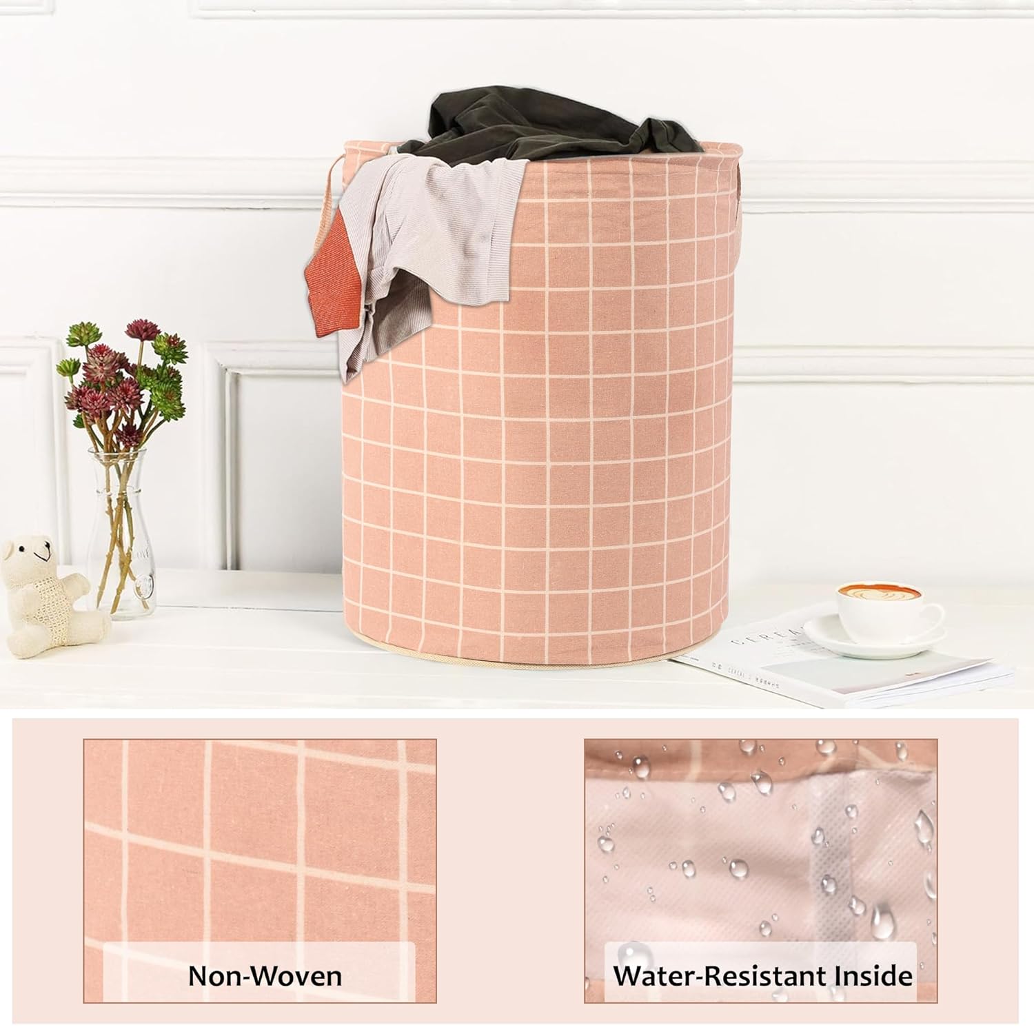 Amazon Brand - Solimo Foldable Storage Basket | Round Toy Storage Bin | Side Grab Handle | Wardrobe & Closet organizer | 35 x 35 x 45 cm (Brown) offers donot miss