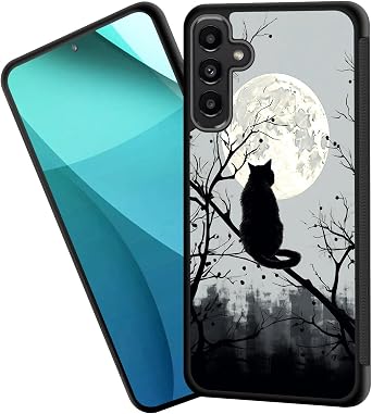 for Galaxy S24 FE Case,Tire Anti-Skid Edges Cute Design Shockproof Bumper Full Protection Back Cover for Samsung Galaxy S24 FE 6.7" 2024,Black Cat and Moon
