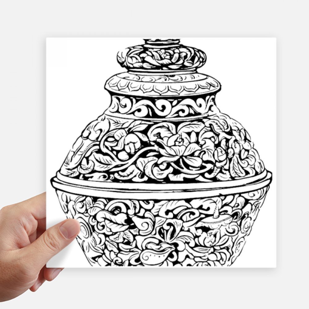 Autocollants vase dynastie Qing motif chinois carré de 20cm