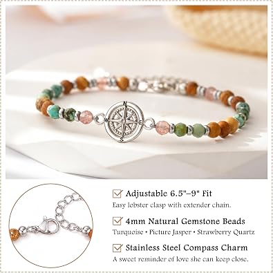 Compass Bracelet for Women, Retirement You Will Be Missed Travel Gifts | 6.5-9 Inch Adjustable Bracelet with Message Card, Farewell Goodbye Going Away Graduation Gift for Friend Coworkers Familys