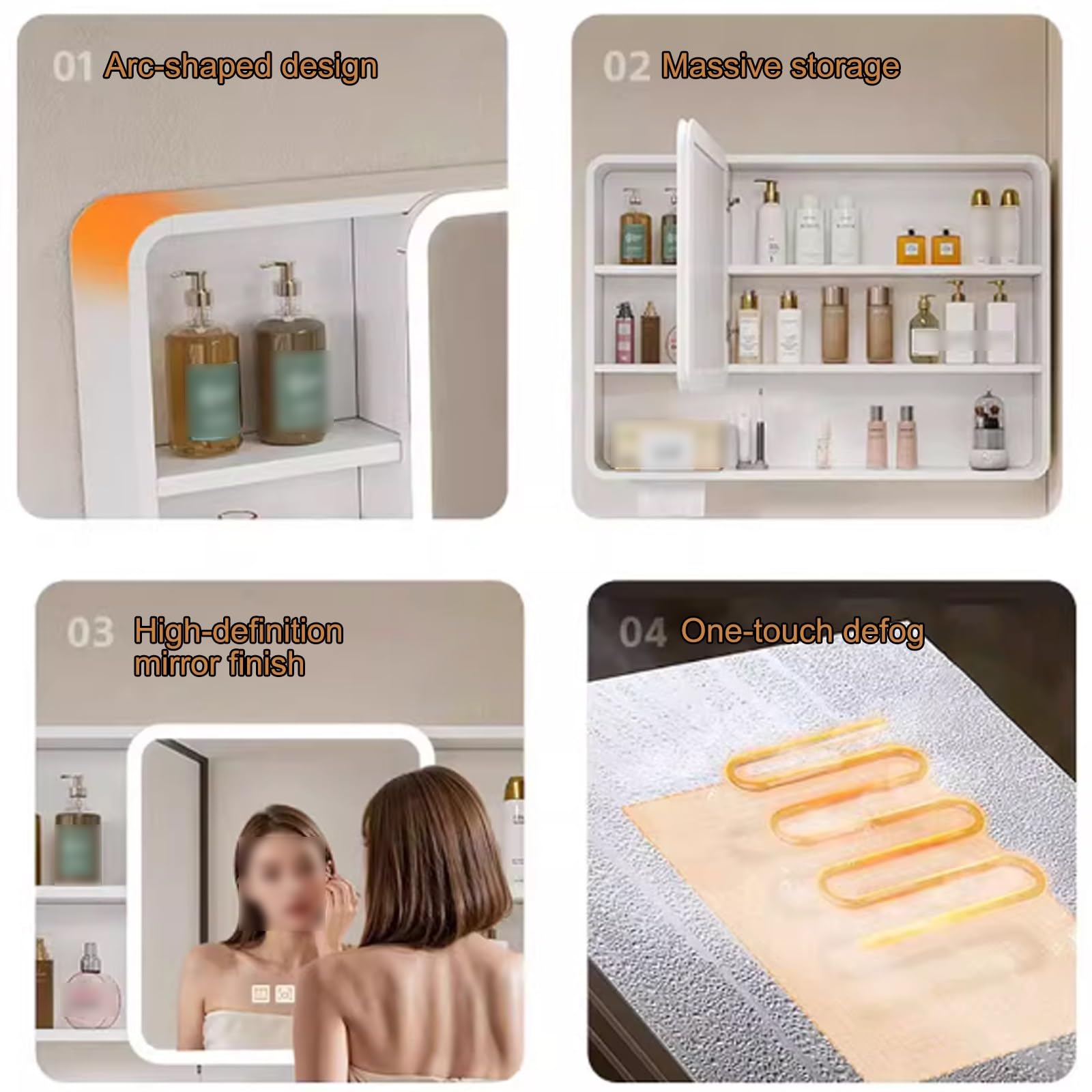 Armario de pared con espejo de baño con iluminación LED e interruptor táctil antivaho, acabado café, 70 cm, elegante solución de almacenamiento para baños modernos