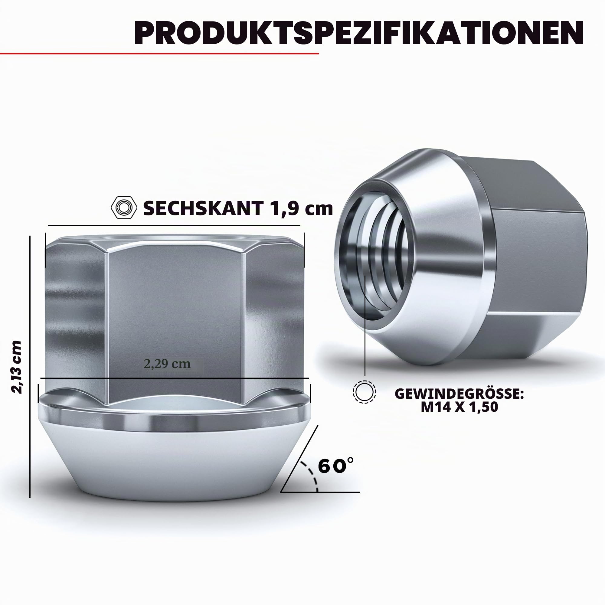 White Knight, 1309-1S-20AM Radmutternsatz – 20 Stück, M14 x 1,5, offenes Design, Zinkbeschichtung, konische Form mit Wulst, kleiner Durchmesser (2,29 cm)